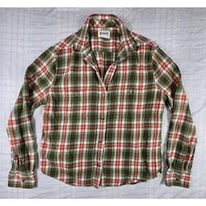 Pact Womens Flannel Button Up Shirt 100% Organic Cotton V Neck Collar Plaid S
